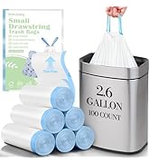 100 Count Small Drawstring Trash Bags for 2.6-Gallon (10 L) Trash Cans, Thick Pre-separated Garba...