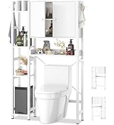 Over The Toilet Storage Cabinet with Doors - 7 Tier Bathroom Organizer with Adjustable Shelf, Fre...