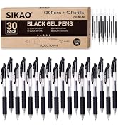 Black Gel Pens Bulk 30 Pack + 12 Refills, Black Ink 0.7mm Fine Point Smooth Writing No-Smudge, Ge...