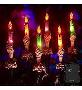 Halloween Decorations, 2 x 6 Pack Skeleton Hands Hold Lighted Candle Stakes, Waterproof Battery O...