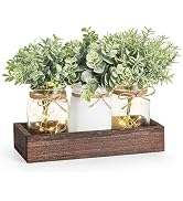 Mkono Mason Jar Lights Table Centerpiece for Dining Room Fake Eucalyptus Plants Thanksgiving Tabl...