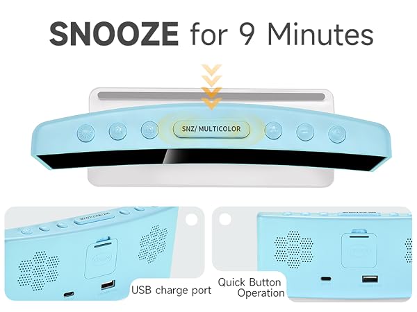 easy to use alarm clock with 9 minute snooze simple setup large buttons for kids teens seniors