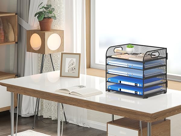Desktop Paper Holder Paper Letter Tray Organizer with Handles Mesh Desk File Holder Storage for desk