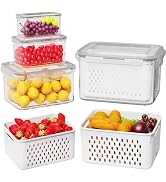 4 Pcs Fruit Storage Containers for Fridge (with Drain Basket) - Leak-Proof Food Containers, BPA-F...