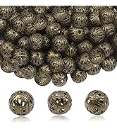 TOAOB 100pcs 8mm Antique Bronze Filigree Hollow Ball Beads Round Metal Loose Spacer Beads for DIY...