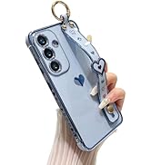 DEFBSC Compatible with Samsung Galaxy S25 Case, Electroplated Edge Love Heart Case with Wrist Str...