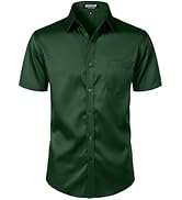 JEMITOP Men's Stretch Slim Fit Dress Shirts Formal Wedding Prom Short Sleeve Button Down Shirt wi...