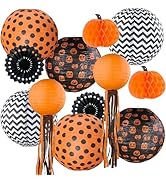 UNIQOOO 12 Pack Halloween Decorations Hanging Paper Lantern Pumpkin Set, Black Orange Polka Dots ...