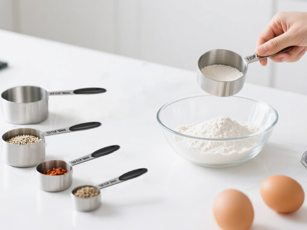 stainless steel measuring cups and spoons