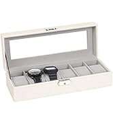 NEX Watch Case, 6 Slot Leather Watch Box Display Case Organizer Glass Jewelry Storage