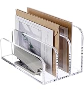 SANRUI Acrylic File Mail Desktop Organizer Sorters,3 Compartments Laddered Clear Desk Letter Orga...