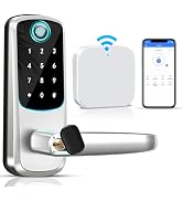 Smart Door Lock with Handle,8-in-1 Keyless Entry Door Lock with WiFi Gateway - Bluetooth Smart Fr...