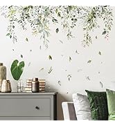 Supzone Hanging Vine Leaves Wall Decals Watercolor Plants Flower Wall Stickers Large Wall Corner ...