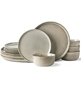 AmorArc Stoneware Dinnerware Sets for 4,Round Reactive Glaze Ceramics Plates and Bowls Set,Highly...