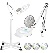 NUEYiO 10X Magnifying Glass with Light and Stand, 2200 Lumen Stepless Dimmable Magnifying Floor L...