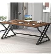 LVB 70.8" Computer Desk, Industrial Extra Long Wood Home Office Desk, Large Rustic Modern Metal W...