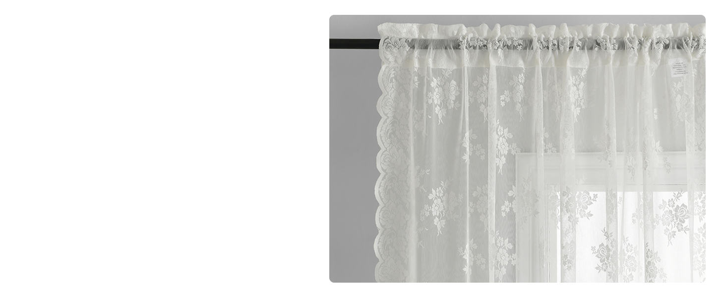 Kotile rod pocket sheer lace curtains 2 panels set ivory sheer lace curtains for bedroom