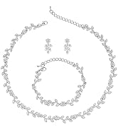 BriLove Wedding Jewelry Set for Women Bride, Gorgeous Stunning Crystal Flower Leaf Cluster Choker...