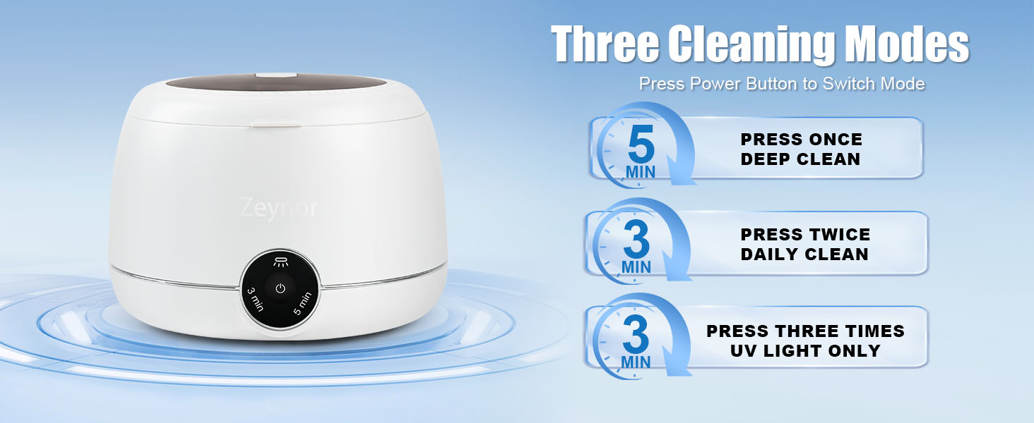 3 precision cleaning modes: 5-minute deep clean, 3-minute daily clean, and UV light only.