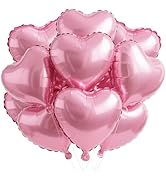 18 Inch Pink Heart Balloons, 12 Pcs Heart Foil Mylar Balloons, Pink Birthday Decoration, Love Bal...