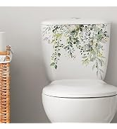 Green Plant Leaves Flowers Toilet Seat Lid Stickers Self-Adhesive Bathroom Wall Stickers Leaf Flo...