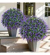 HyeFlora 26'' Artificial Topiary Boxwood Ball Trees with Lavender 2 Pack Fake Plants for Outdoor ...