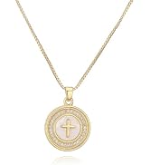 Elurent 18K Gold Plated Cross Pendant Necklace for Women, Elegant Mother of Pearl Medallion with ...