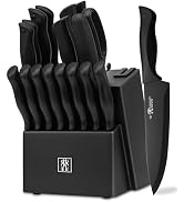 Knife Sets for Kitchen with Block, HUNTER.DUAL 19 Pcs Kitchen Knife Set with Block Self Sharpenin...