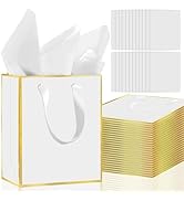 24 Pack Metallic Paper Wedding Gift Bags with Handles – Includes Tissue Paper – 8"x5"x10" – Elega...