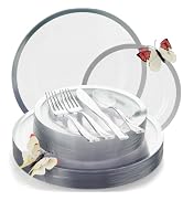 By Madee HEAVYWEIGHT 150 Pcs Clear and Silver Plates Disposable Plastic Plates for Party | Dispos...