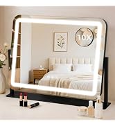 Vanity Mirror with Lights 22"x17", Lighted Makeup Mirror with 10X Magnification, 3 Color Dimmble ...