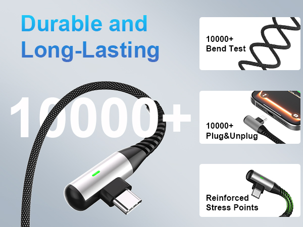 240W USB C to USB C Cable 10FT Right Angle TYPE C Charger Cord