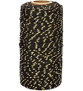 jijAcraft 328Feet Twine String, 2mm Black Christmas Twine String with Gold Wire, Cotton Baker Twi...