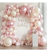 Pink and White Balloons Arch Kit,Double Stuffed Pearl Light Pink Metallic Pink Balloon Sand White...