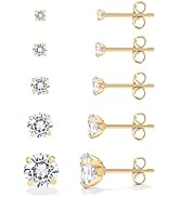 PAVOI Waterproof Five Pairs Stud Earrings for Women - 14K Gold Plated Stainless Steel Pack of 5 C...