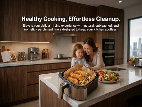 Upgrade your air frying experience with our heavy-duty, unbleached disposable liners.