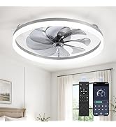 LEDIARY Ceiling Fans with Lights, 23 inch Low Profile Flush Mount Ceiling Fan, Dimmable LED, APP ...