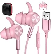 AIAUXAI USB Earbuds with Microphone for PC Laptop,USB A Headphones,Pink | Wired with Mic& Earfins...