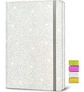Silver Glitter Notebook, 8.3x5.7” 160 Lined Pages Glitter Never Peel Off Sparkle Journal for Girl...