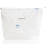 Wudygirl Small Makeup Bag Cosmetic Bag for Women 8.3"x5.9" Blue Bow | Canvas Lined Makeup Pouch f...