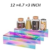 Sezanrpt Acrylic Shelf Riser 12x4.7x3 pack of 2, Iridescent Desktop Rectangular Acrylic Tray Pede...