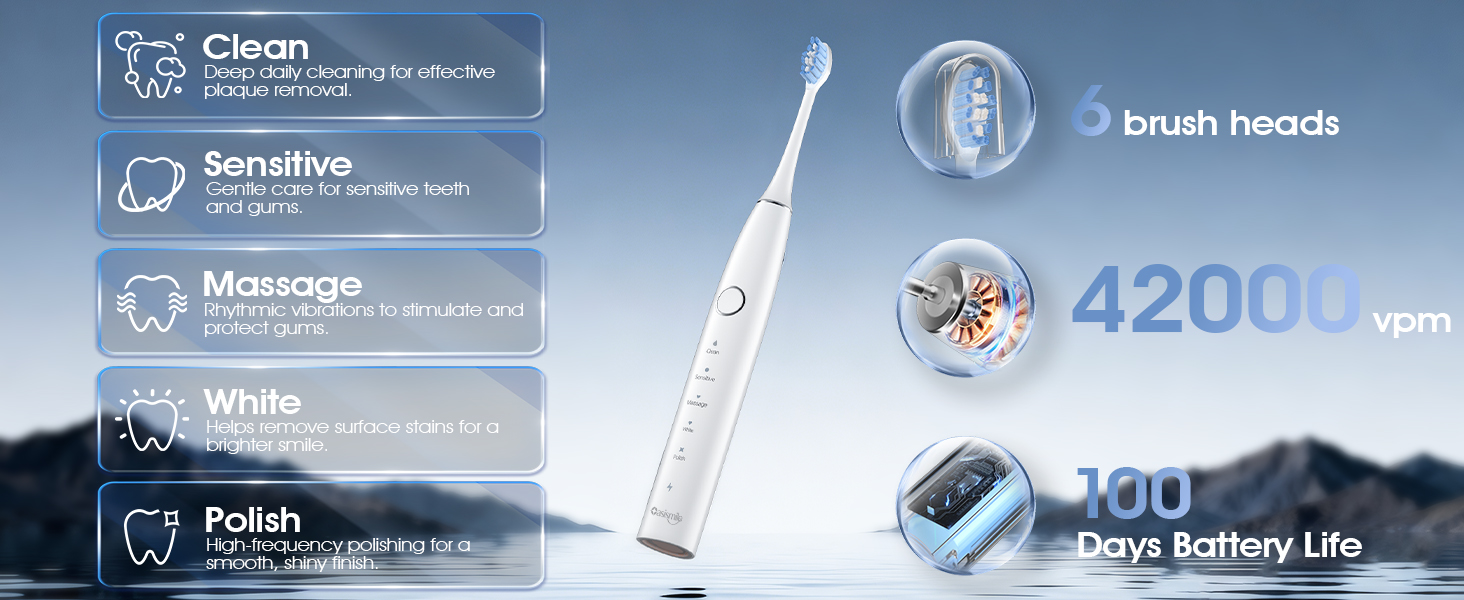 Electric toothbrush for adults with five modes