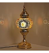 GOGERS Turkish Mosaic Table Lamp, Amber Glass Bedside Lamp with Gold Metal Base, E12 LED Bulb Inc...