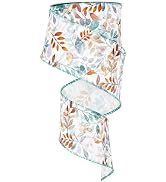 JarThenaAMCS Fall Wired Edge Ribbon Orange Blue Autumn Leaves Watercolor Boho Craft Fabric Ribbon...