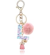 OKAICEN Resin Alphabet Initial Letter Keychain Keyring for Women Purse Handbags With Fur Ball Pom