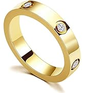 PDWZNBA Love Friendship Ring 18K Gold Silver Rose Plated Cubic Zirconia Stainless Steel Promise R...