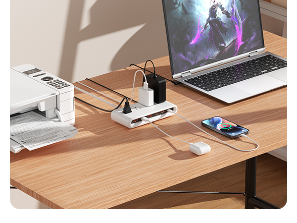 10 in 1 Flat Plug Power Strip 4 AC Outlet and 3 USB A and 3 USB C