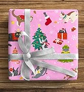 ZINTBIAL Pink Cat Christmas Wrapping Paper - Xmas Gift Wrap with Festive Cats, Holiday Trees and ...