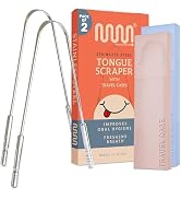 MasterMedi Tongue Scraper for Adults with Multicolor Travel Cases (2 Pack), 100% Stainless Steel,...