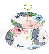 KAMMAK 2-Tier Porcelain Cupcake Stand Serving Tray, Dessert Plates Cake Fruit Candy Display Tower...